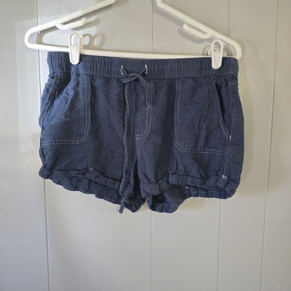 Volcom Pants - Volcom Shorts Womens‎ Small Blue Linen Blend Elastic Waist Drawstring Casual